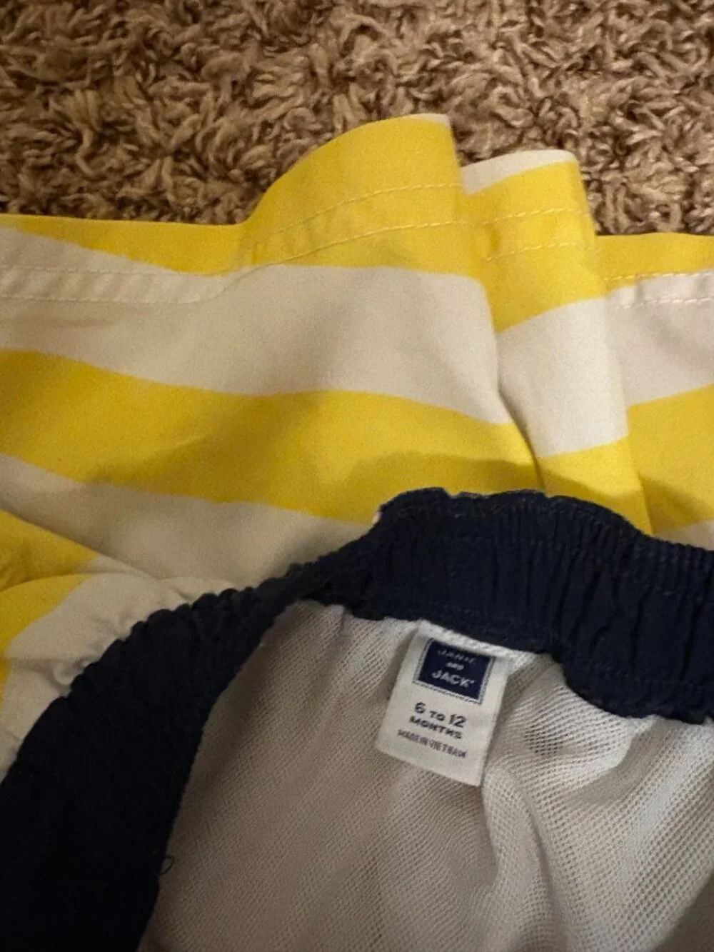 Janie and Jack Swim Trunks 6-12 Months Yellow and White Striped Anchor Lined